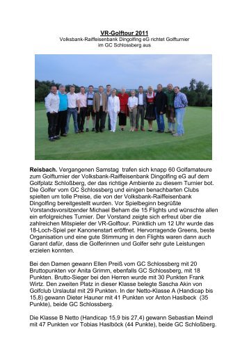 VR-Golftour 2011 Reisbach. Vergangenen Samstag trafen sich ...