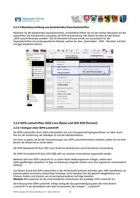 SEPA-Leitfaden für die VR-Networld Software - Volksbank Erft eG