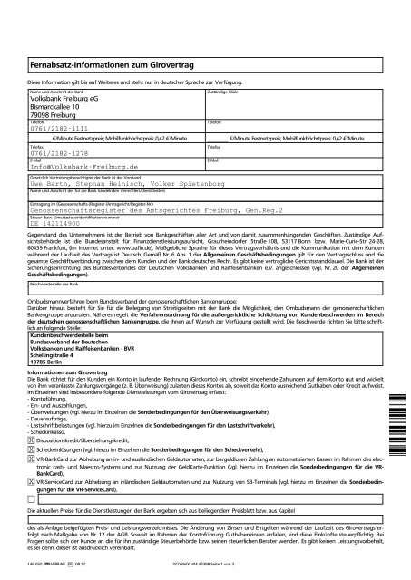 Fernabsatz-Informationen zum Girovertrag å - Volksbank Freiburg