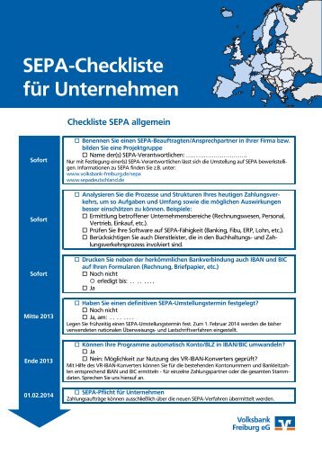 SEPA Checkliste für Firmen (pdf) - Volksbank Freiburg