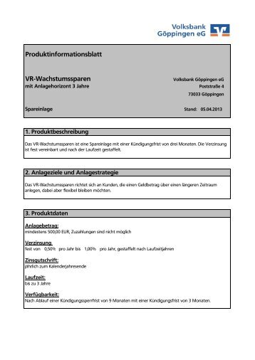 Produktinformationsblatt VR-Wachstumssparen - Volksbank ...