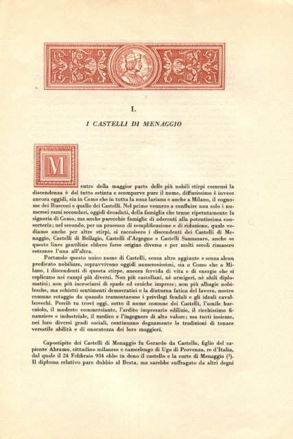 La stirpe comense dei Castelli - Archivio Orsini Dea Paravicini