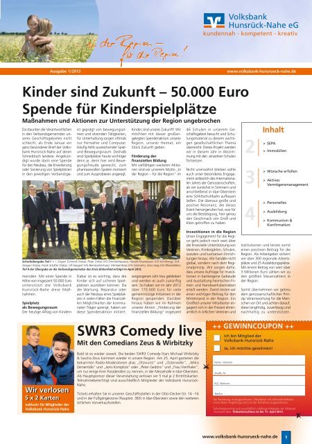 Kundenzeitung Ausgabe 1/2013 - Volksbank Hunsrück-Nahe eG