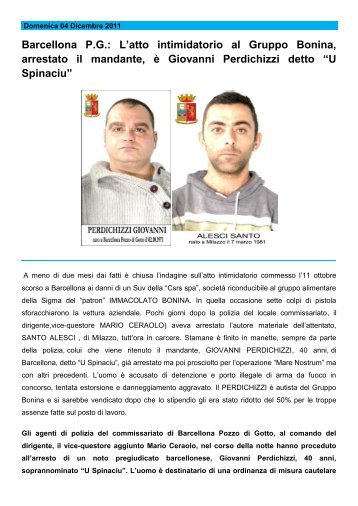 Barcellona P.G.: L'atto intimidatorio al Gruppo Bonina, arrestato il ...