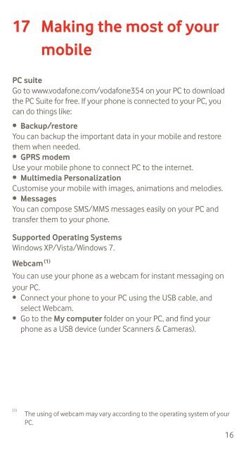 User manual Vodafone 354