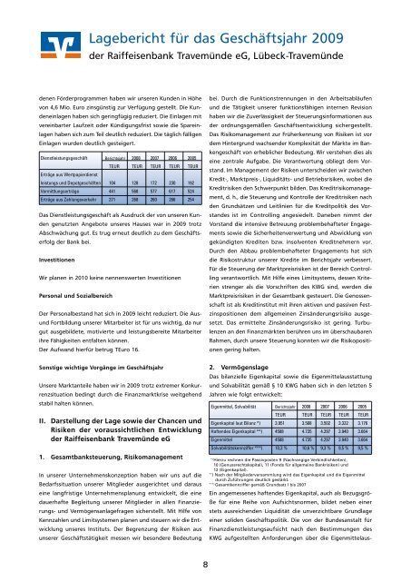 Kurzbericht 2009 - Volksbank Lübeck eG