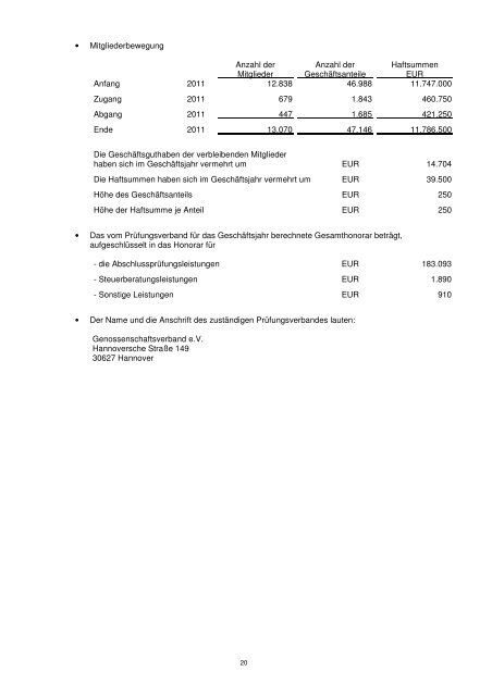 Geschäftsbericht 2011 - Volksbank Lübeck eG