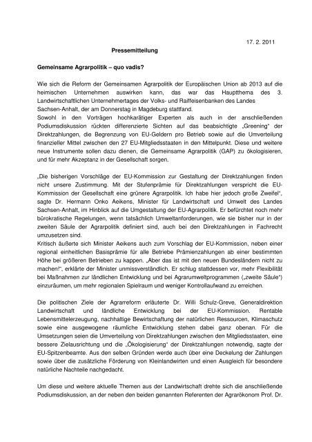 Pressemitteilung 17.02.2011 - Volksbank Magdeburg eG