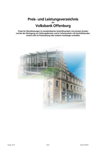 Preis- und Leistungsverzeichnis - Volksbank Offenburg eG