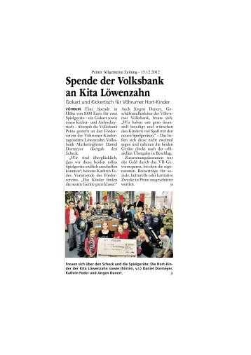 KiTa Löwenzahn erhält Spende über 1.000 Euro - Volksbank Peine ...