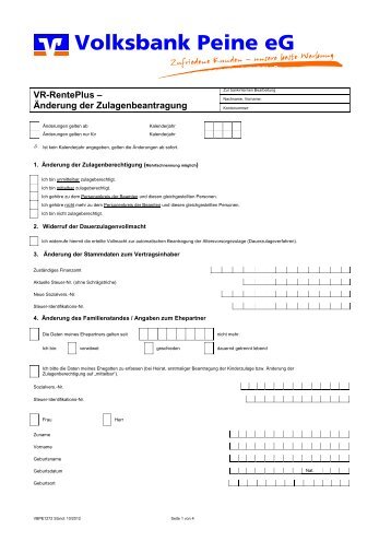 Änderung der Zulagenbeantragung - Volksbank Peine eG