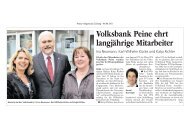 09. August: Aktuelle Mitarbeiterjubiläen - Volksbank Peine eG