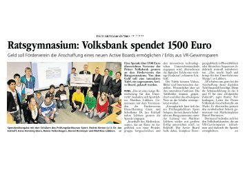 Neues ActiveBoard für Ratsgymnasium dank Volksbank