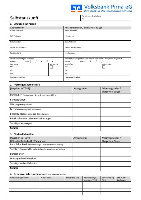 Selbstauskunft Pdf Volksbank Pirna