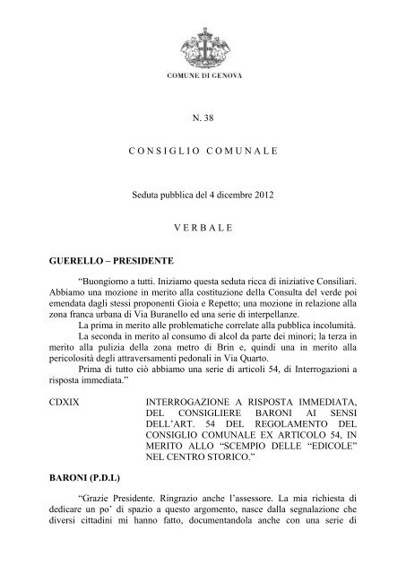 Verbale della seduta approvato - Comune di Genova