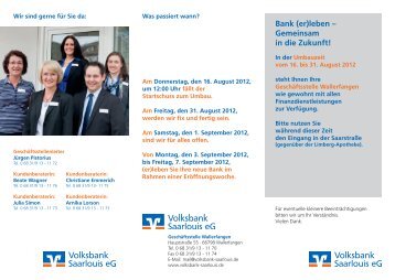 Bank (er)leben – Gemeinsam in die Zukunft! - Volksbank Saarlouis eG