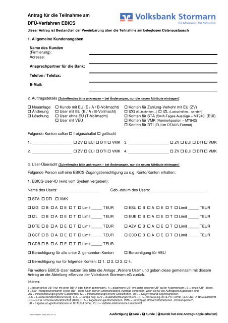 EBICS-Antrag - Volksbank Stormarn eG