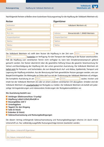 Nutzungsvertrag inkl. Anweisung und Bedingungen Hüpfburg
