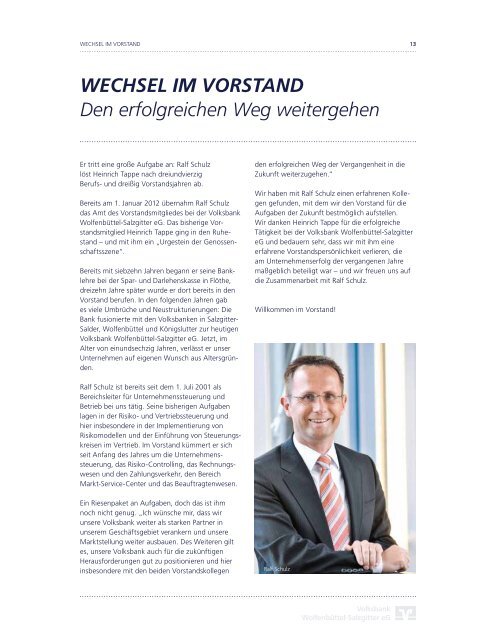 Jahresbericht 2011 (PDF-Version) - Volksbank Wolfenbüttel ...