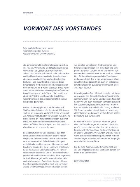 Jahresbericht 2011 (PDF-Version) - Volksbank Wolfenbüttel ...