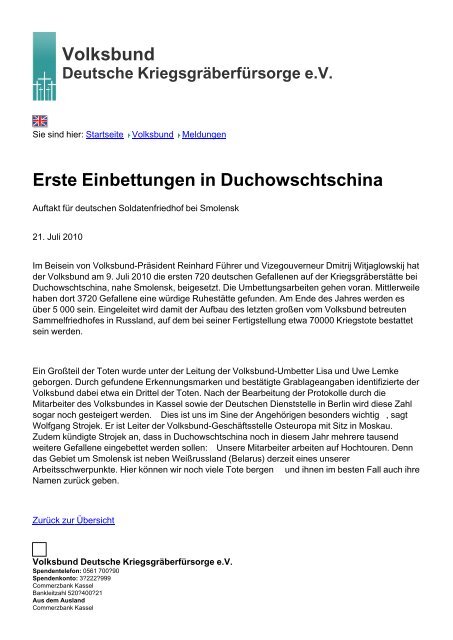 Volksbund Erste Einbettungen in Duchowschtschina