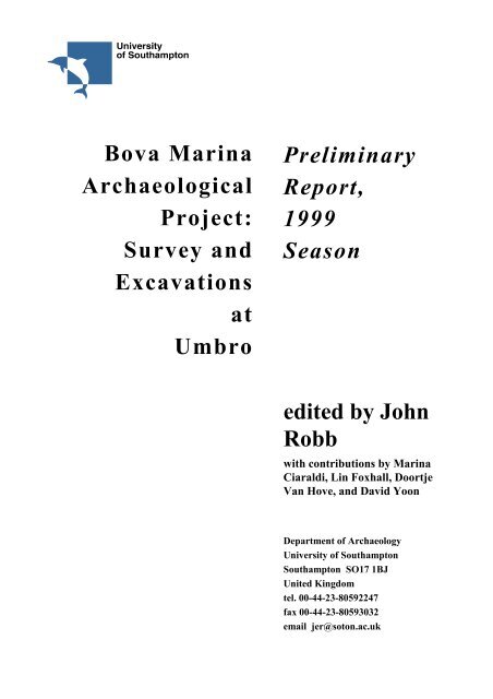 Bova Marina Archaeological Project - Department of Archaeology