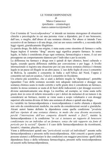 LE TOSSICODIPENDENZE di Marco Cannavicci (psichiatra ...