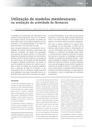 Utilização de modelos membranares na avaliação da actividade de ...