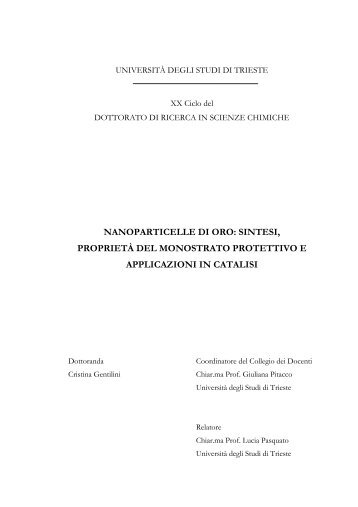 nanoparticelle di oro: sintesi, proprietà del monostrato protettivo e ...