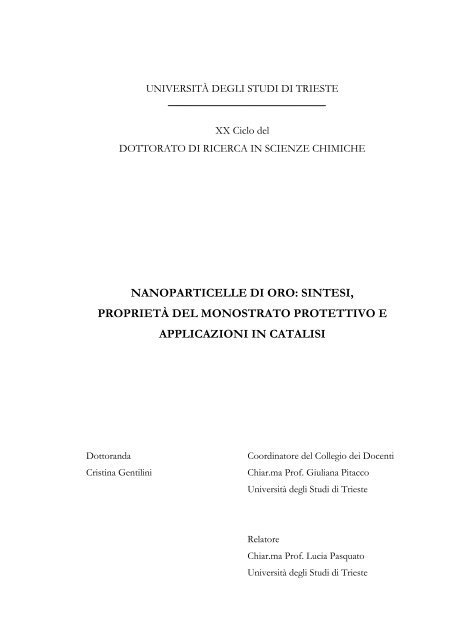 nanoparticelle di oro: sintesi, proprietà del monostrato protettivo e ...