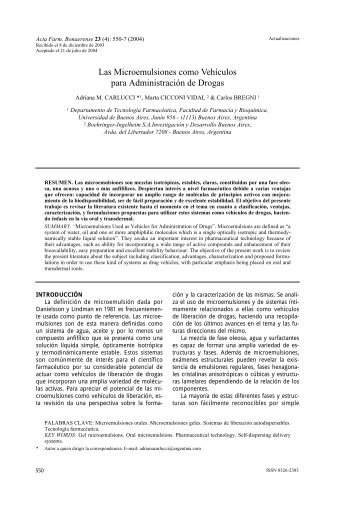 Las Microemulsiones como Vehículos para Administración de Drogas