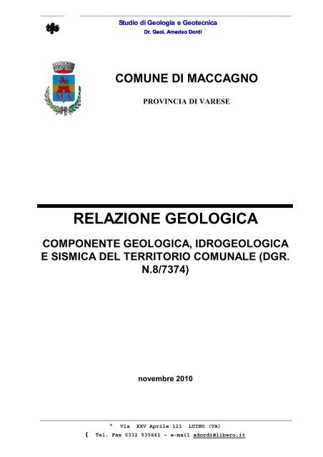 RELAZIONE GEOLOGICA - Portale di cartografia on-line - Provincia ...