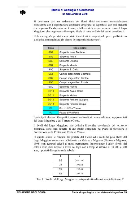 RELAZIONE GEOLOGICA - Portale di cartografia on-line - Provincia ...