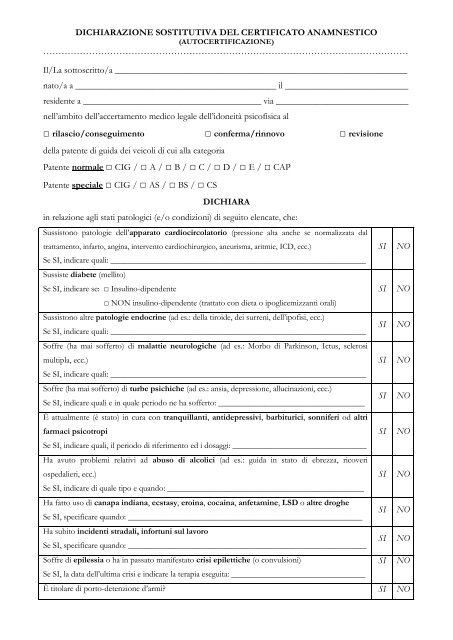 certificato anamnestico da