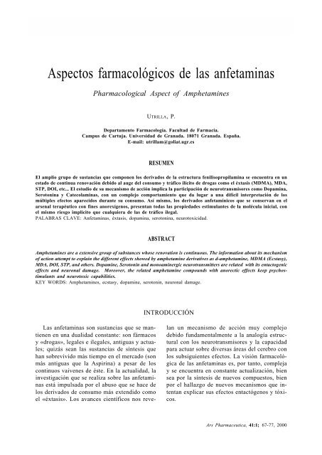 Aspectos farmacológicos de las anfetaminas - Facultad de Farmacia ...