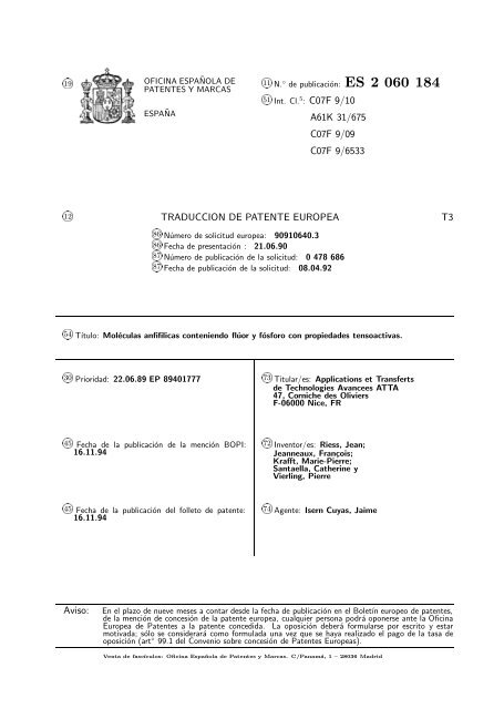 moleculas anfifilicas con fluor y fosforo con propiedades revestidoras.