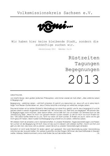 Rüstzeitplan 2013 - Volksmissionskreis Sachsen eV