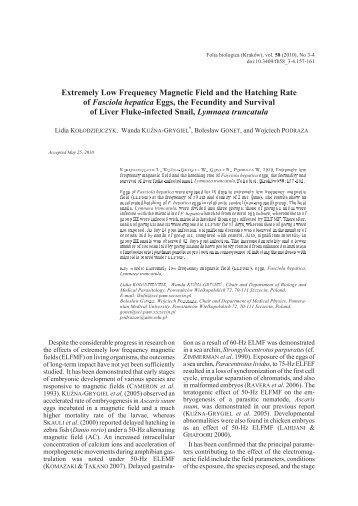 Extremely low frequency magnetic field and the hatching rate of ...