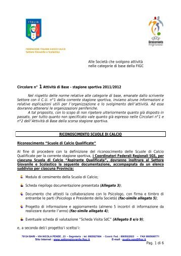 Circolare n. 1 Attività di Base - Comitato Regionale Puglia