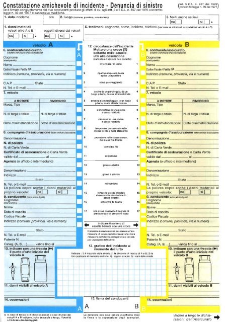 Constatazione amichevole di incidente • Denuncia di ... - Cabara.It