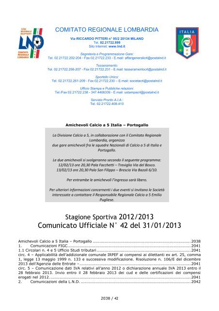 comunicato regionale Lombardia n. 42 del 31 gennaio ... - Lariosport