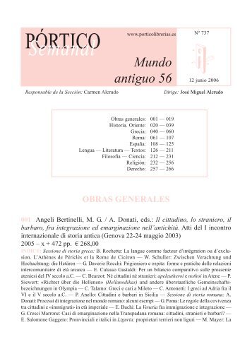 Portico Semanal 737- Mundo antiguo 56 - Pórtico librerías