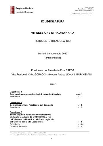 VIII LEGISLATURA - Consiglio Regionale dell'Umbria - Regione ...