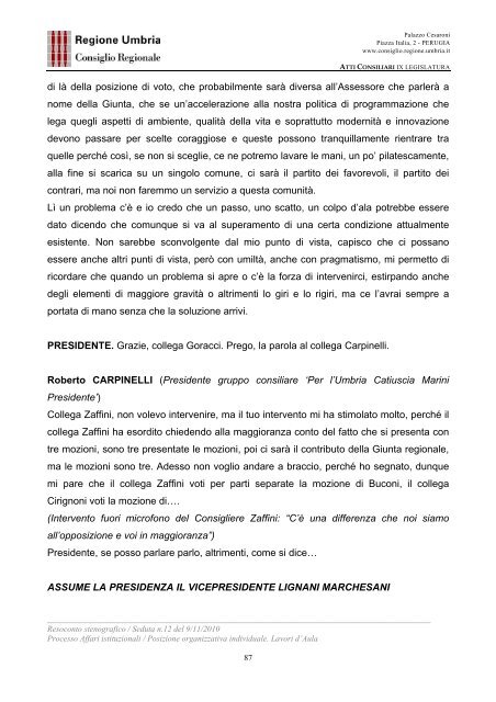 VIII LEGISLATURA - Consiglio Regionale dell'Umbria - Regione ...