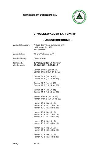 2. VOLKSWALDER LK-Turnier - TC am Volkswald eV