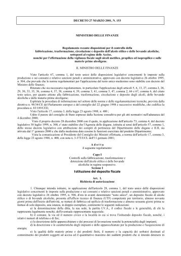D.M. 27-03-2001 n. 153 - Assistenza Agenzia delle Dogane