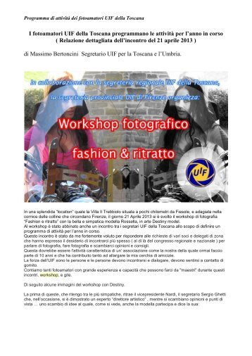 Il programma delle attività dei fotoamatori UIF della Toscana per il ...