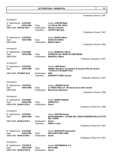Bollettino Anno 1998 - Direzione Generale per i Beni Librari e gli ...