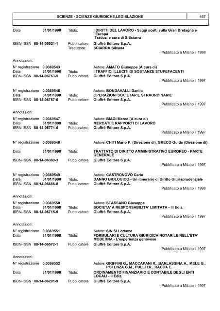 Bollettino Anno 1998 - Direzione Generale per i Beni Librari e gli ...