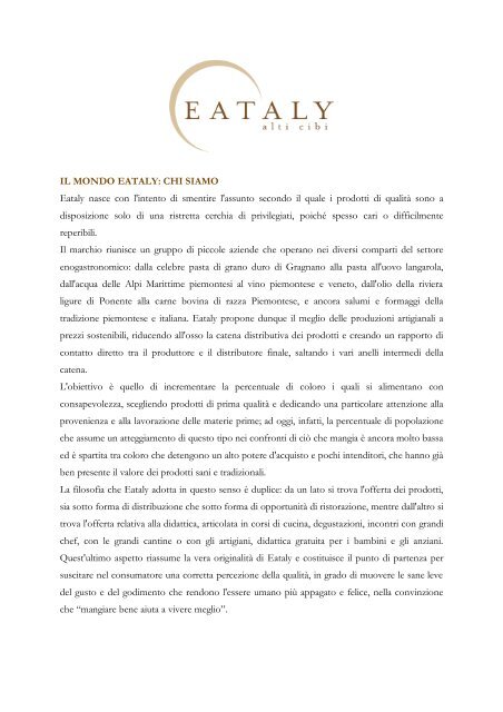 La filosofia e il manifesto di Eataly - INformaCIBO